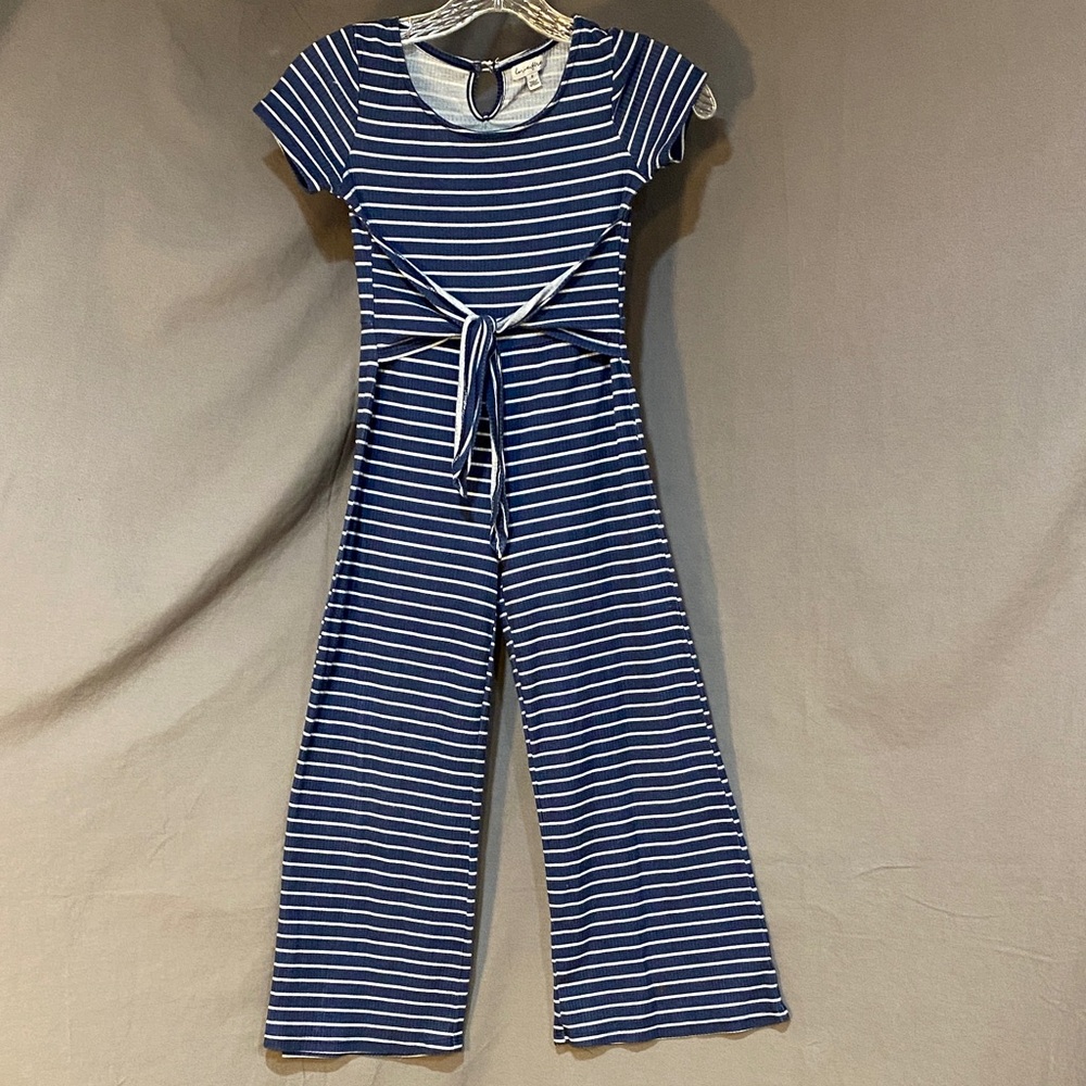 Love fire Navy & White Striped Tie-Front Jumpsuit. Size 8